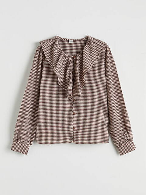 LCW Kids Ekose Desenli Fırfırlı Kız Çocuk Keten Karışımlı Gömlek - S6ML89Z4-LLH