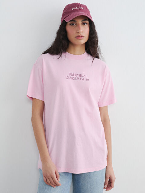 LCW Modest Bisiklet Yaka Baskılı Kadın Tişört - S6ML93Z8-GEA