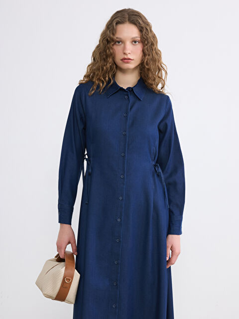 LCW Modest Gömlek Yaka Beli Bağcıklı Jean Elbise - S6MM74Z8-309