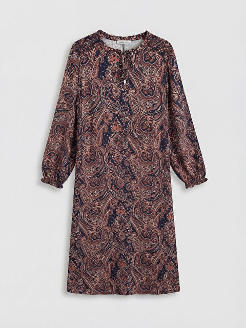 LCW Grace Bağlamalı Yaka Desenli Elbise	 - S6MM87Z8-LSJ