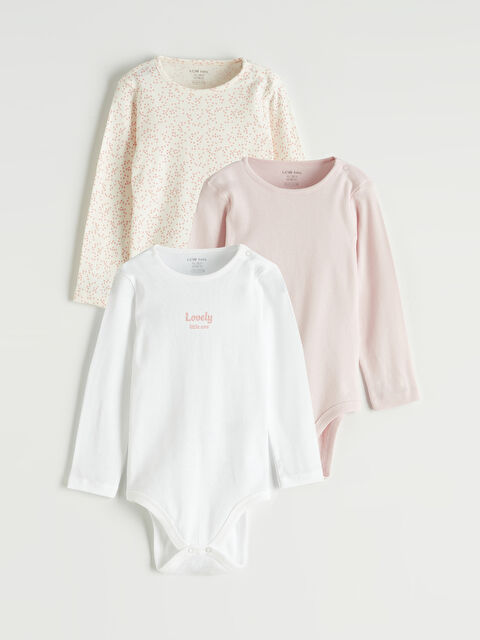 LCW baby Kız Bebek Uzun Kollu Çıtçıtlı Body 3'lü - S6MN01Z1-LRA