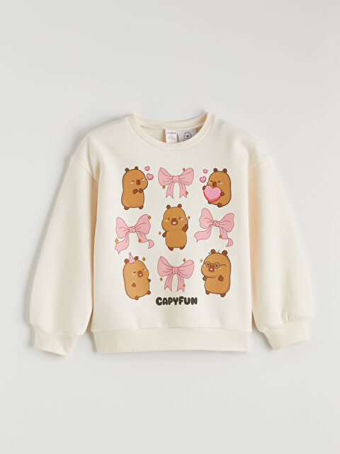 LCW baby Bisiklet Yaka Capyfun Baskılı Kız Çocuk Kalın Sweatshirt - S6MN34Z1-FDW