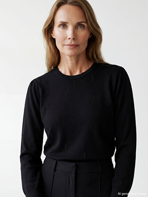 LCW Grace Bisiklet Yaka Taşlı Kadın Triko Kazak - S6MN67Z8-CVL