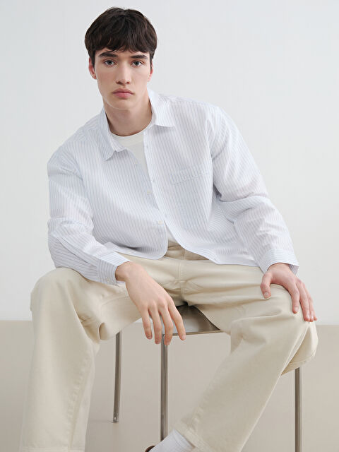 XSIDE Regular Fit Çizgili Poplin Erkek Gömlek - S6MN71Z8-LEH