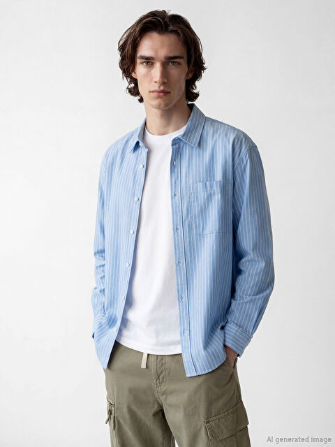 XSIDE Regular Fit Çizgili Poplin Erkek Gömlek - S6MN72Z8-LEL