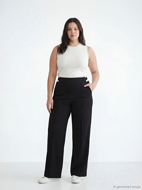 LCWAIKIKI Classic Beli Lastikli Geniş Paça Kadın Pileli Pantolon - S6MN95Z8-CVL