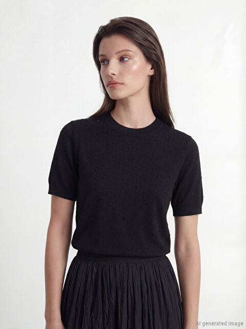 LCW Comfort Bisiklet Yaka Taşlı Kadın Triko Kazak - S6MO13Z8-CVL