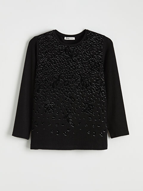 LCW Grace Bisiklet Yaka Desenli Kadın Tişört - S6MO46Z8-CVL