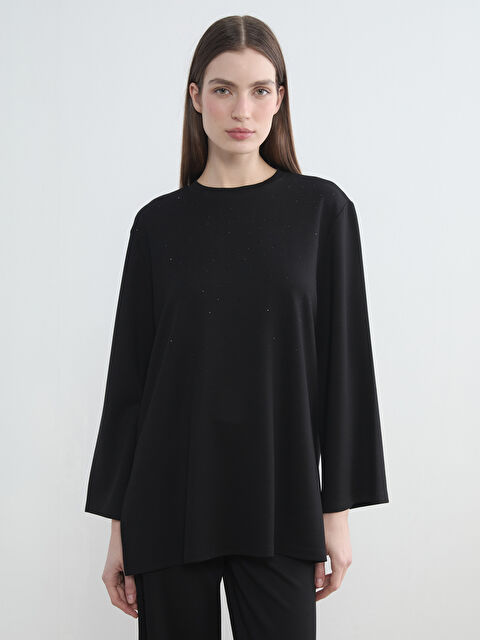 LCW Modest Taşlı Soft Touch Oversize Kadın Sweatshirt Tunik - S6MO65Z8-CVL