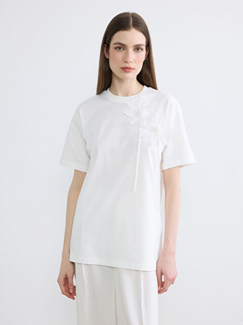 LCW Modest Bisiklet Yaka Çiçek Aplikeli Bluz - S6MO75Z8-R9J