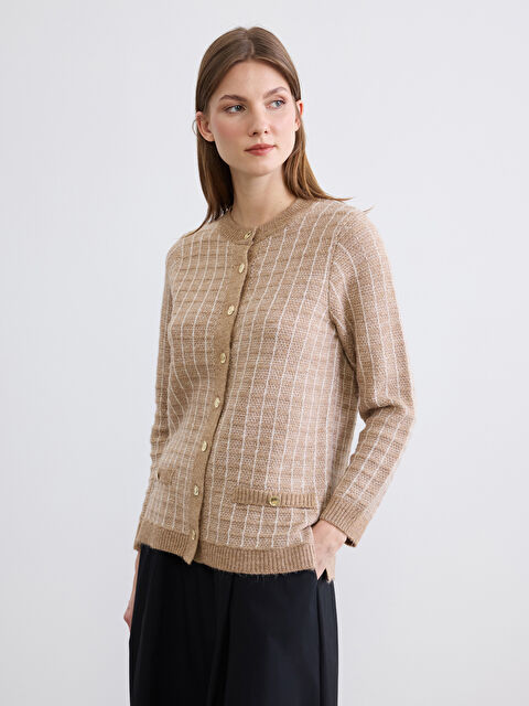 LCW Grace Bisiklet Yaka Ekose Kadın Triko Hırka - S6MO76Z8-LLX