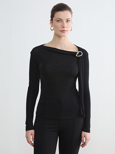 LCWAIKIKI Classic Kayık Yaka Büzgülü Yaka Kadın Body - S6MO84Z8-CVL