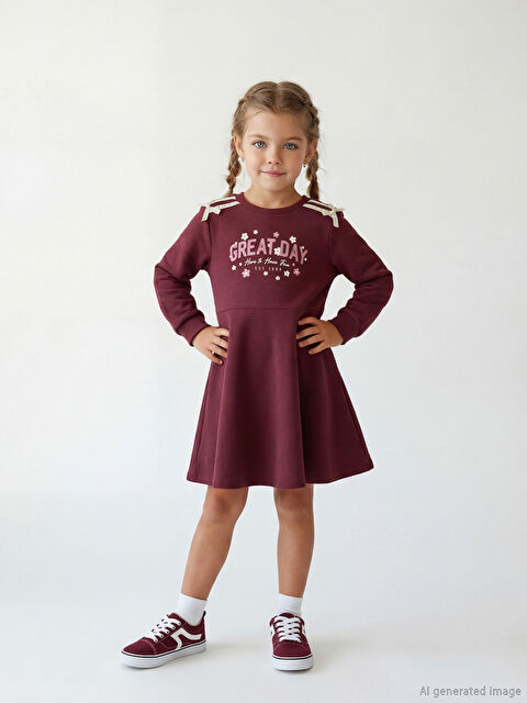 LCW Kids Bisiklet Yaka Baskılı Kız Çocuk Elbise - S6MP08Z1-HFC