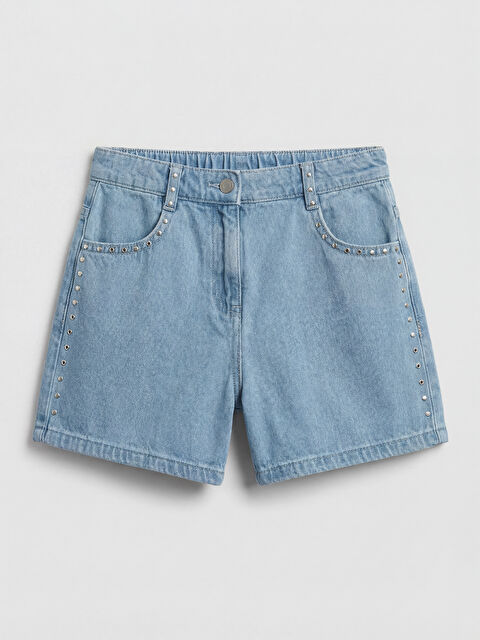 LCW baby Beli Lastikli Zımba Detaylı Kız Çocuk Jean Şort - S6MP12Z1-LR1