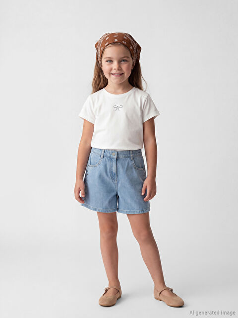 LCW Kids Beli Lastikli Zımba Detaylı Kız Çocuk Jean Şort