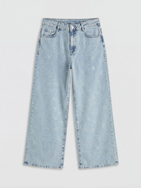 LCW Kids Wideleg Taşlı Kız Çocuk Jean Pantolon
