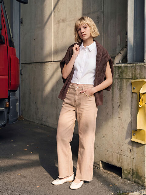 LCW Kids Wideleg Zımba Detaylı Kız Çocuk Jean Pantolon - S6MP15Z4-3NN