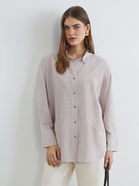 LCW ECO Çizgili Oversize Kadın Gömlek Tunik - S6MQ56Z8-LEW