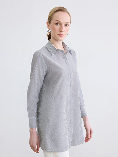 LCW ECO Çizgili Poplin Kadın Gömlek Tunik - S6MQ57Z8-LEG