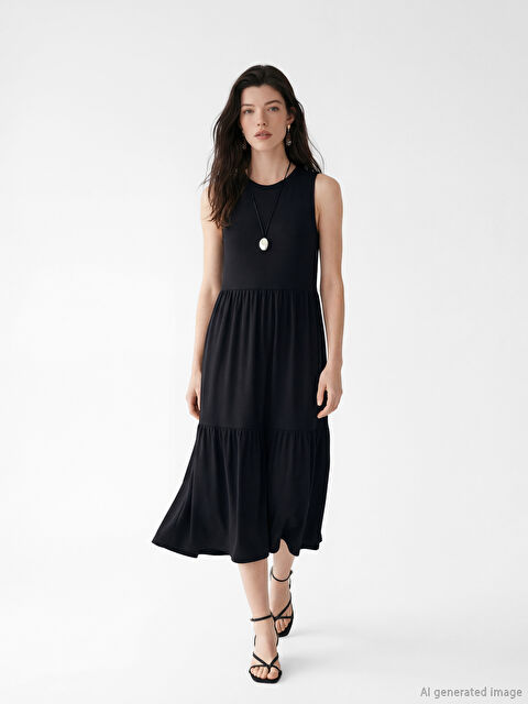 LCW Comfort Bisiklet Yaka Katkat Elbise - S6MR58Z8-CVL