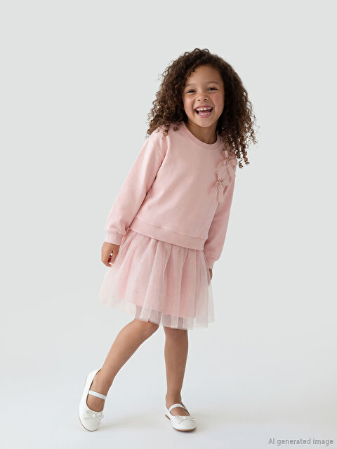 LCW Kids Bisiklet Yaka Fiyonklu Kız Çocuk Tütü Elbise - S6MR71Z1-FZE