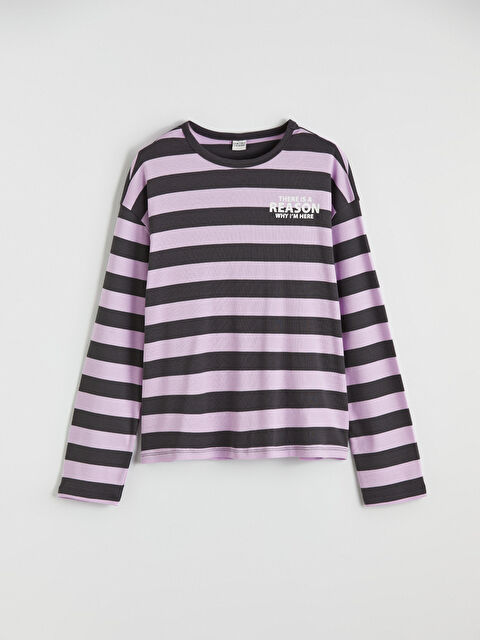 LCW Kids Bisiklet Yaka Çizgili Kız Çocuk Tişört - S6MS34Z4-LGL