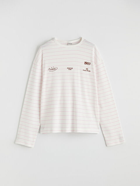 LCW Kids Bisiklet Yaka Çizgili Kız Çocuk Tişört - S6MS34Z4-LHK