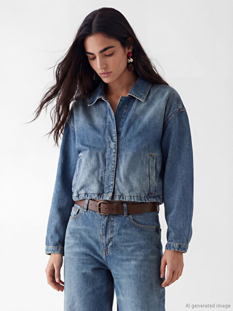 LCW Vision Gömlek Yaka Kadın Jean Ceket