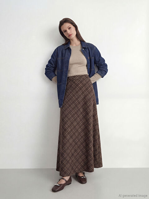 LCW Modest Beli Fermuarlı A Kesim Ekose Etek - S6MT07Z8-LLL