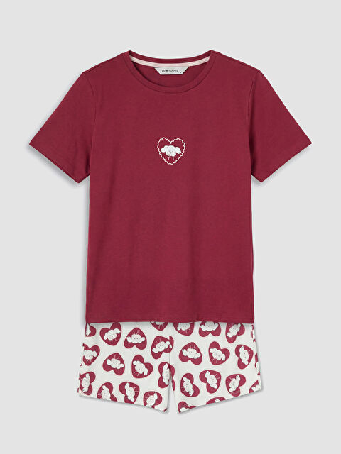 LCW Young Bisiklet Yaka Baskılı Kadın Şortlu Pijama Takımı