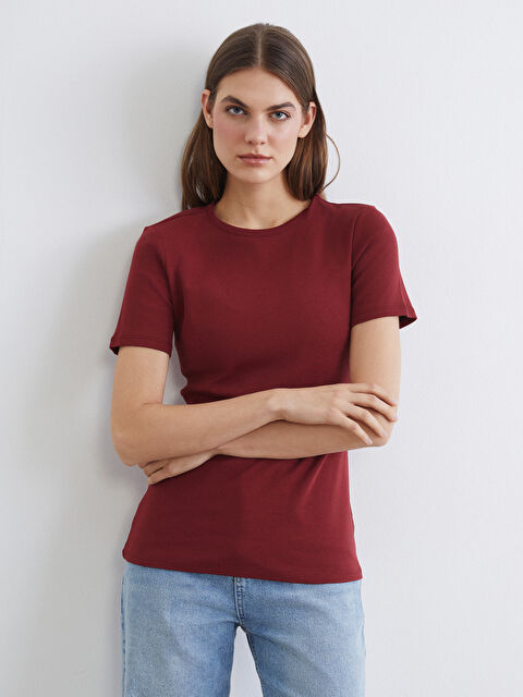 LCWAIKIKI Basic Bisiklet Yaka Kadın Tişört - S6MT77Z8-HJE