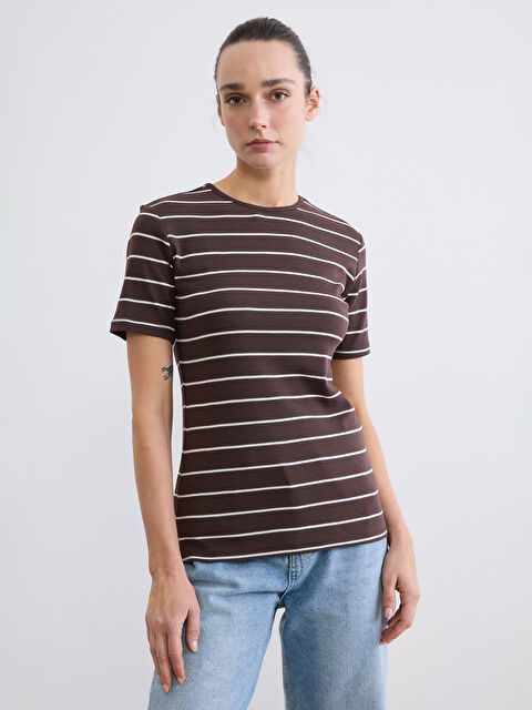 LCW EVERYDAY Bisiklet Yaka Çizgili Kadın Tişört