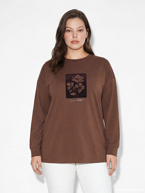 LCWAIKIKI Classic Baskılı Soft Touch Oversize Kadın Sweatshirt Tunik