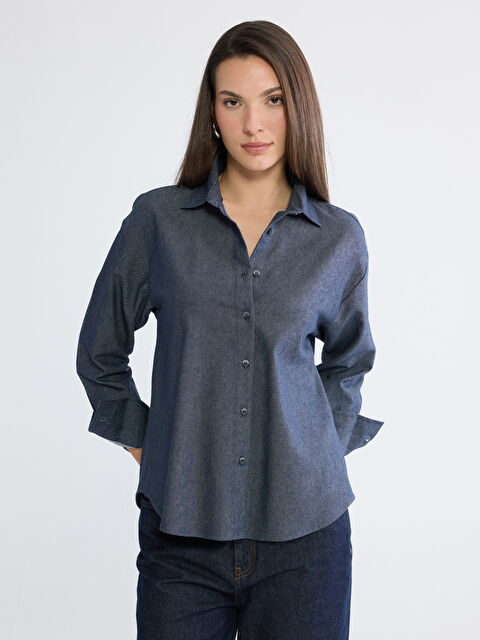 LCWAIKIKI Classic Desenli Kadın Jean Gömlek - S6MU15Z8-309