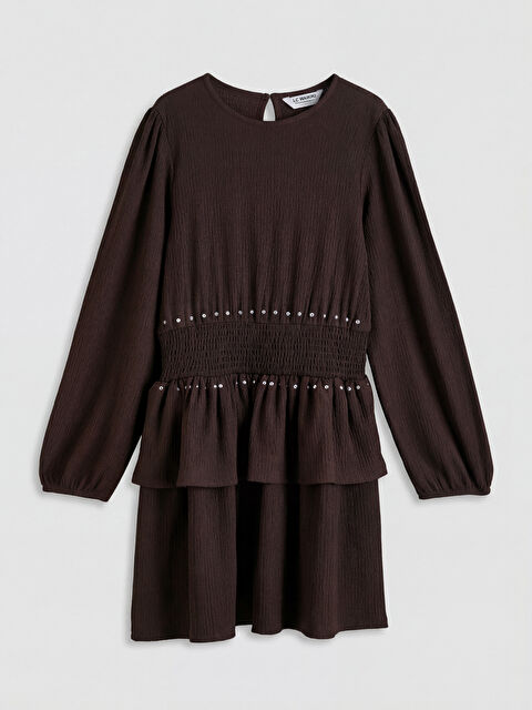 LCW Kids Bisiklet Yaka Fırfırlı Taş Detaylı Kız Çocuk Elbise - S6MU24Z4-HDT