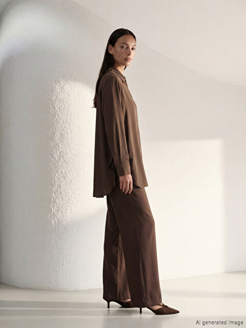 LCW STUDIO Beli Lastikli Modal Karışımlı Kadın Pantolon