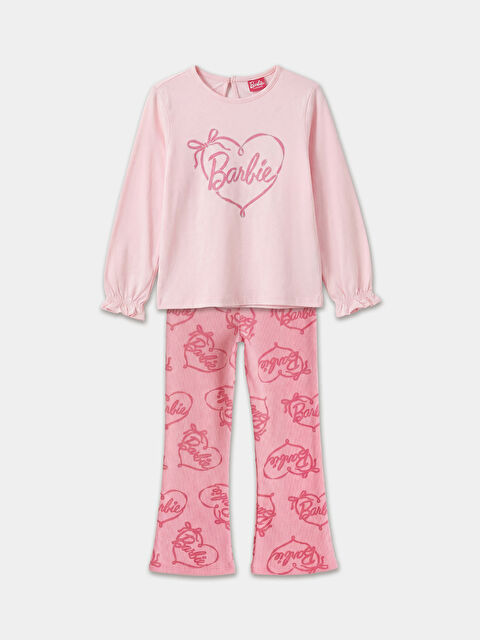 LCW Kids Bisiklet Yaka Barbie Baskılı Kız Çocuk Tişört ve Tayt - S6MU40Z1-FYX