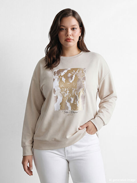 LCWAIKIKI Classic Baskılı Soft Touch Oversize Kadın Sweatshirt Tunik - S6MU67Z8-FXP