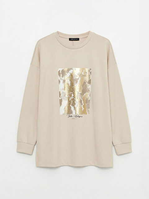LCWAIKIKI Classic Baskılı Soft Touch Oversize Kadın Sweatshirt Tunik - S6MU67Z8-FXP