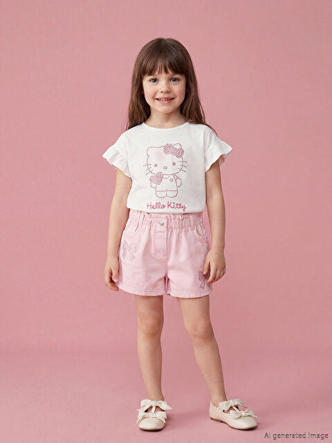 LCW Kids Taş İşlemeli Kız Çocuk Gabardin Şort