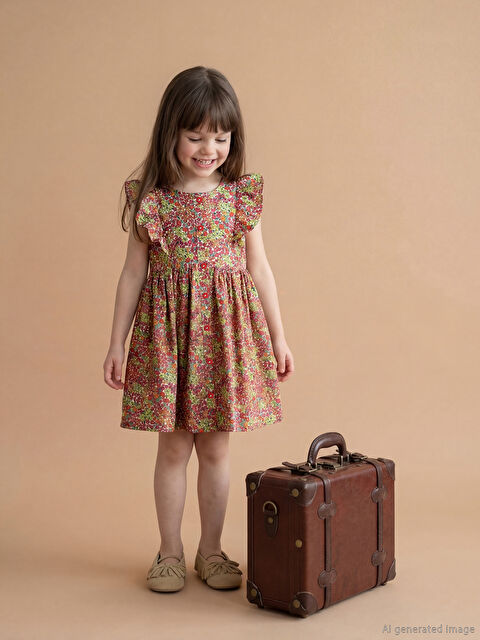 LCW Kids Fırfırlı Çiçek Desenli Kız Çocuk Elbise