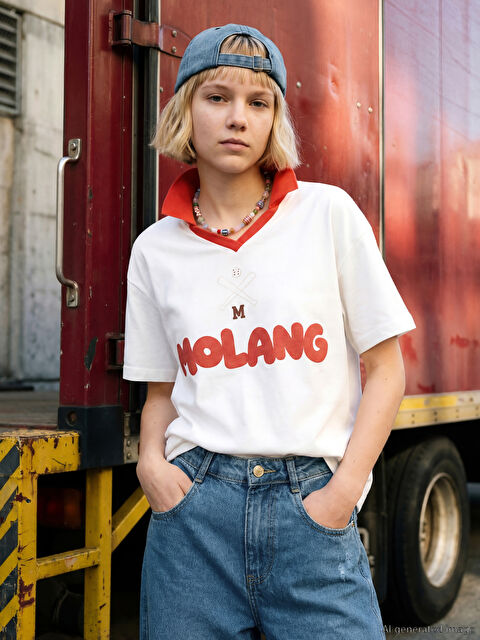 LCW Kids Polo Yaka Molang Baskılı Kız Çocuk Tişört - S6MV65Z4-R9J