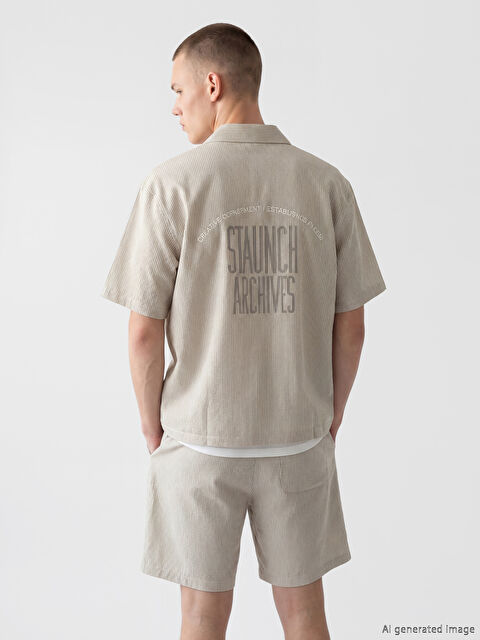 XSIDE Relax Fit Çizgili Keten Görünümlü Erkek Gömlek