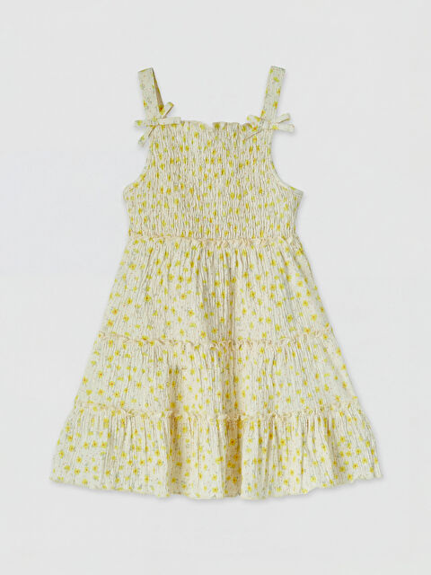 LCW Kids Çiçek Desenli Kız Çocuk Krinkle Elbise