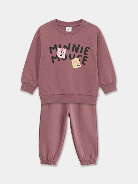 LCW baby Minnie Mouse Baskılı Kız Bebek Sweatshirt ve Eşofman Altı - S6MY67Z1-46W