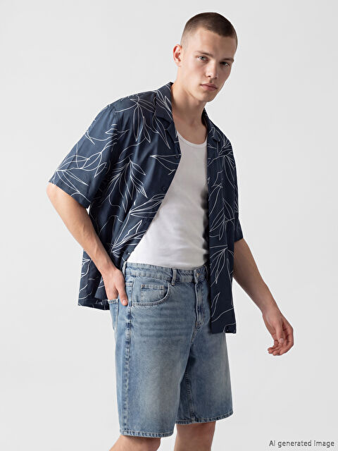 XSIDE Loose Fit Desenli Resort Yaka Erkek Gömlek