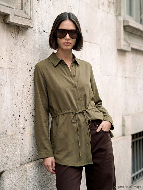 LCW STUDIO Oversize Armürlü Kadın Gömlek Tunik - S6N008Z8-10O