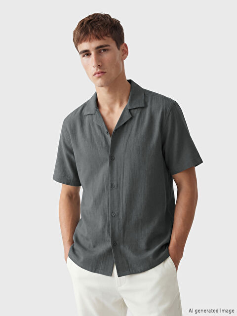 LCW Vision Standart Kalıp Keten Görünümlü Erkek Gömlek