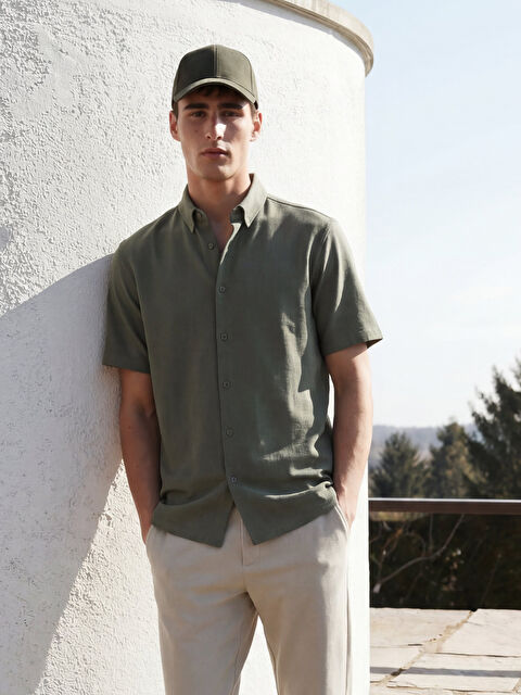 LCW Vision Standart Kalıp Keten Görünümlü Erkek Gömlek