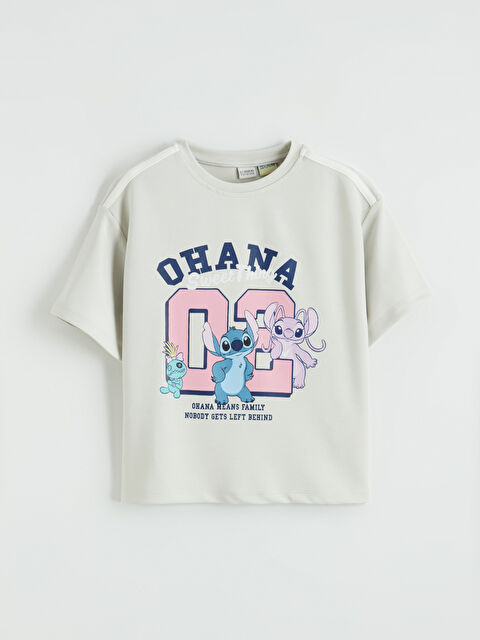 LCW Kids Stitch ve Angel Baskılı Kız Çocuk Soft Touch Tişört - S6N072Z4-FLG